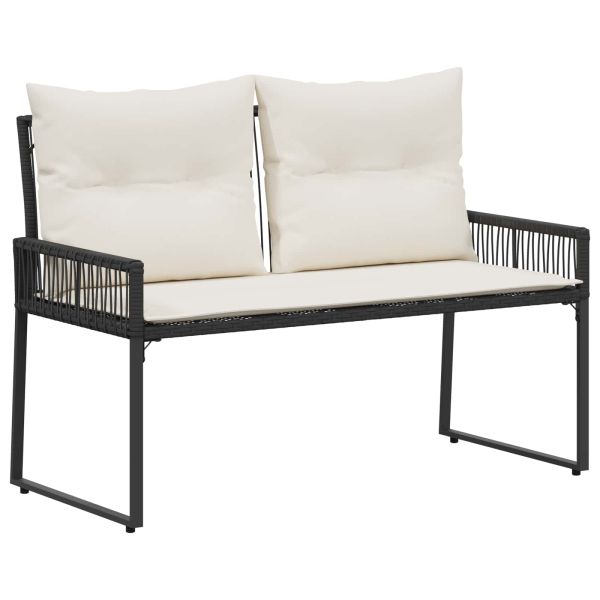 Външна пейка с възглавница 4 pcs Черно и кремаво бяло полиратан