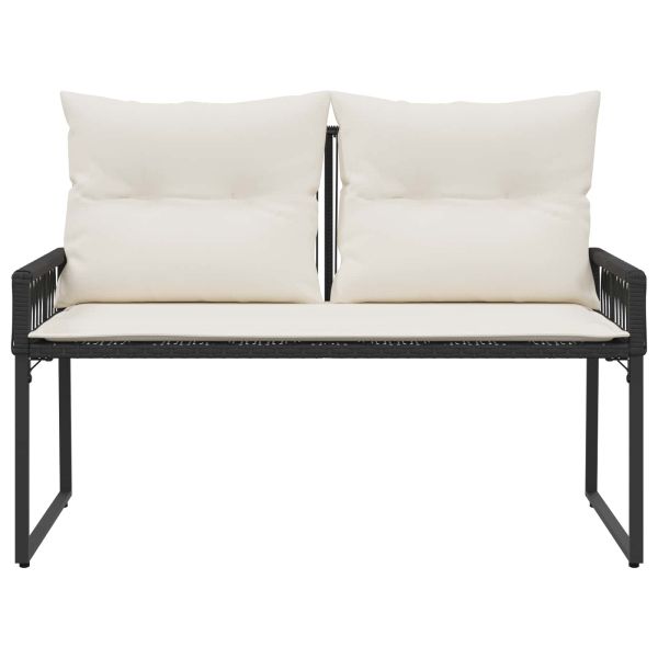 Външна пейка с възглавница 4 pcs Черно и кремаво бяло полиратан