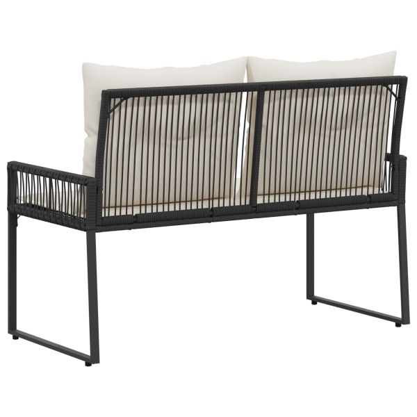 Външна пейка с възглавница 4 pcs Черно и кремаво бяло полиратан