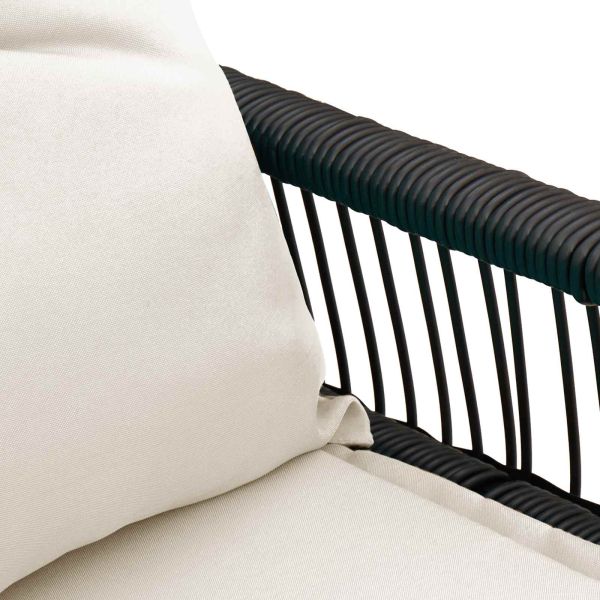 Външна пейка с възглавница 4 pcs Черно и кремаво бяло полиратан