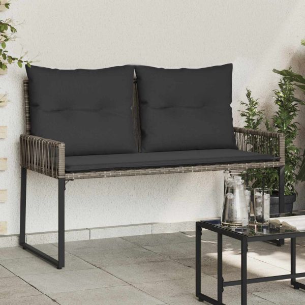 Външна пейка с възглавница 4 pcs Сив и тъмен сив полиратан