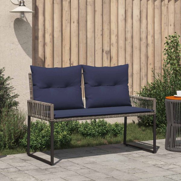 Външна пейка с възглавница 4 pcs Сив и тъмен син полиратан