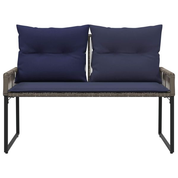 Външна пейка с възглавница 4 pcs Сив и тъмен син полиратан