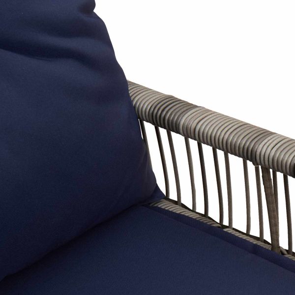 Външна пейка с възглавница 4 pcs Сив и тъмен син полиратан
