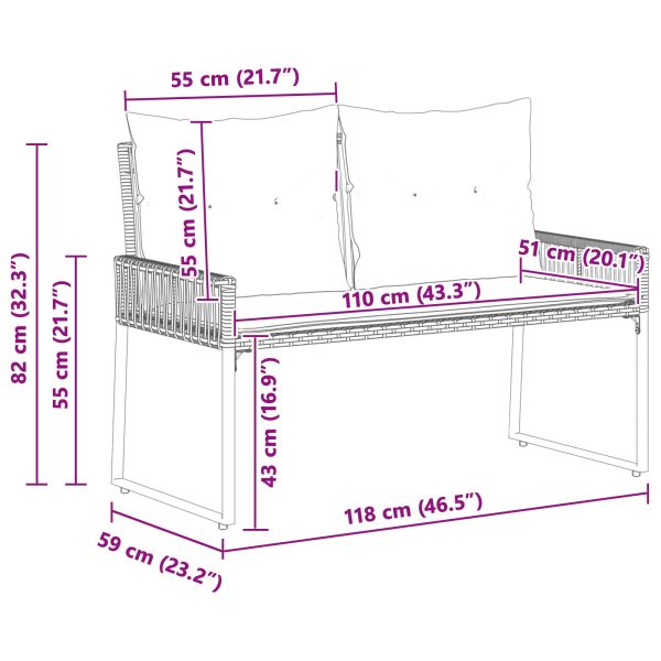 Външна пейка с възглавница 4 pcs Сив и тъмен син полиратан