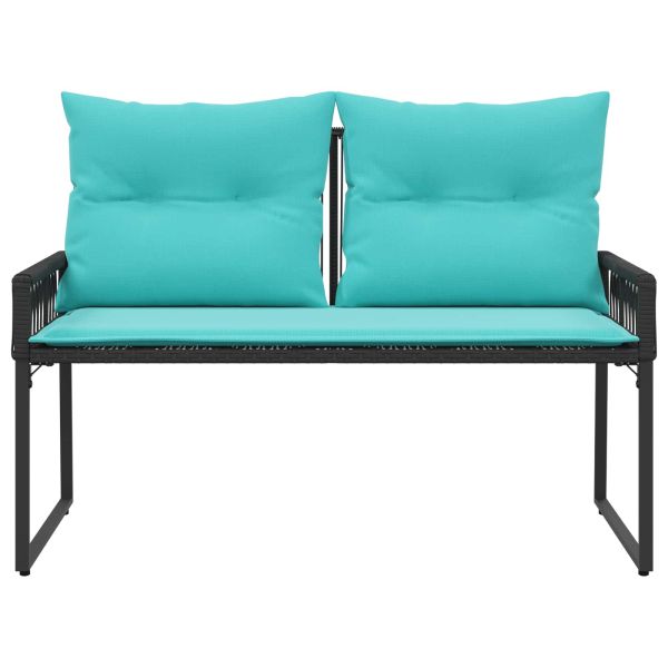 Външна пейка с възглавница 4 pcs Черен и Туркоаз полиратан