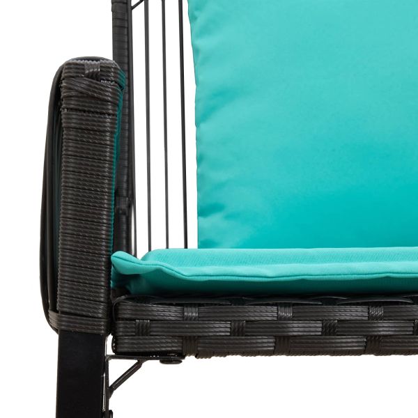 Външна пейка с възглавница 4 pcs Черен и Туркоаз полиратан