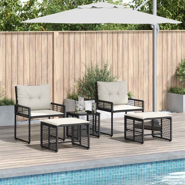 Комплект за външни мебели с възглавница 5 pcs Черен и бял