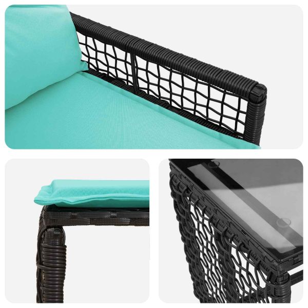Комплект за външни мебели с възглавница 5 pcs Черен и Туркоаз