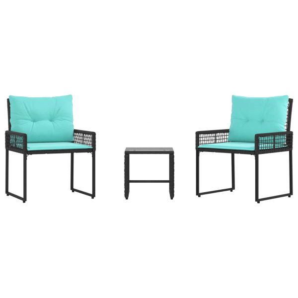 Комплект за външни мебели с възглавница 3 pcs Черен и Туркоаз