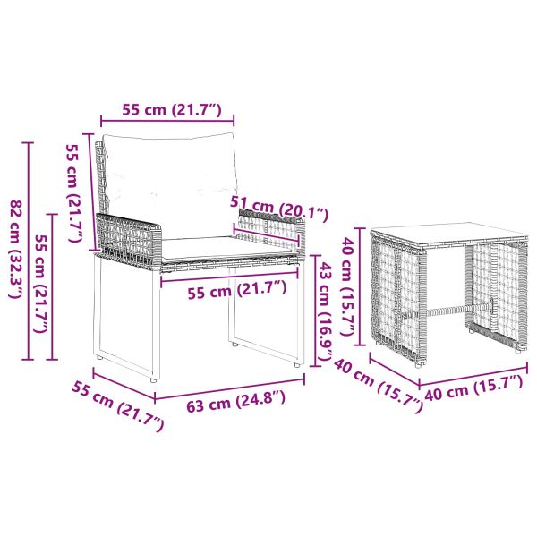 Комплект за външни мебели с възглавница 3 pcs Черен и Туркоаз