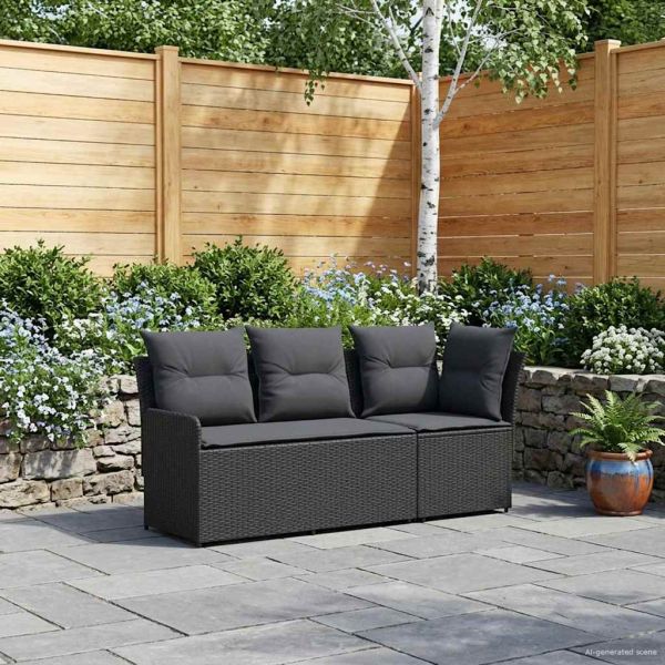 Диван с подлакътник за градина с ъглов диван 2 Брой Черно