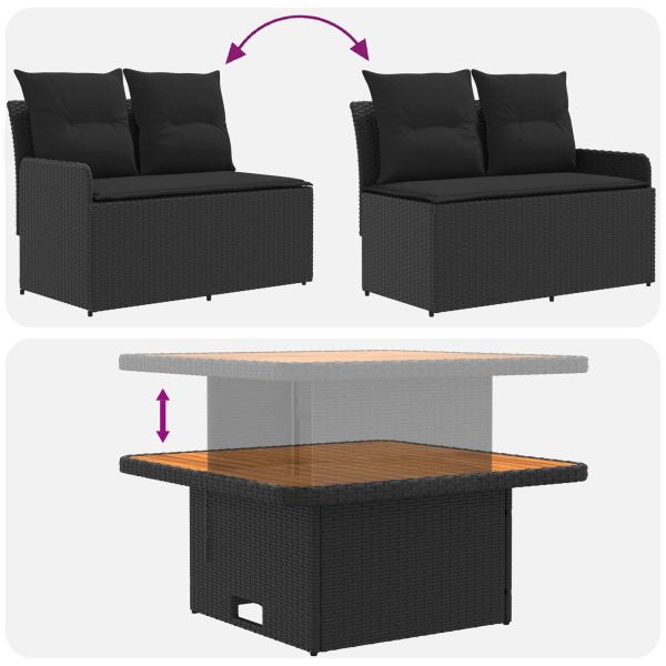 Диван с подлакътници за градина с подвижна маса 2 Брой Черно