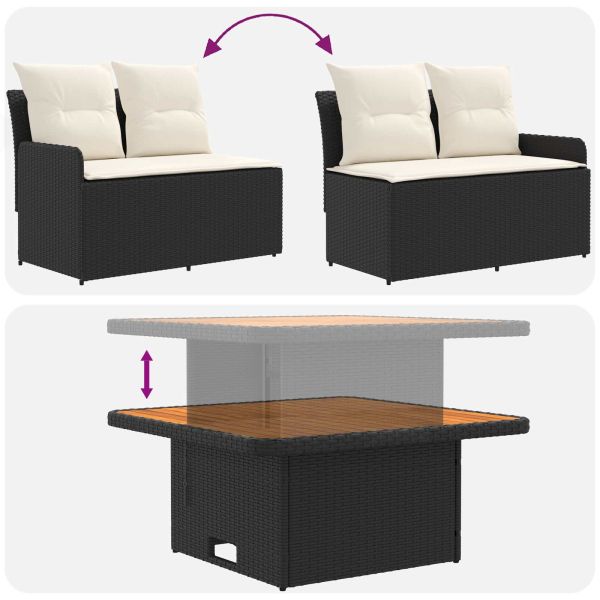 Диван с подлакътници за градина с подвижна маса 2 Брой ПЕ ратан