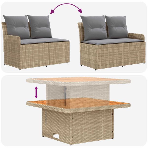 Диван с подлакътници за градина с подвижна маса 2 Брой ПЕ ратан