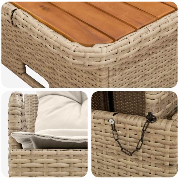 Диван с подлакътници за градина с подвижна маса 2 Брой ПЕ ратан