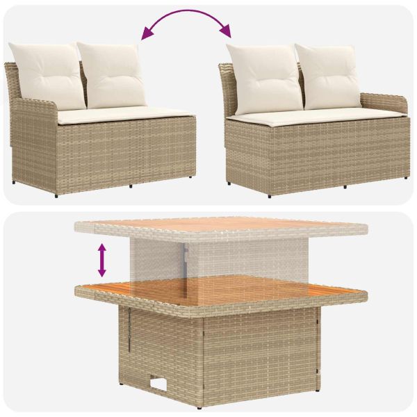 Диван с подлакътници за градина с подвижна маса 2 Брой ПЕ ратан