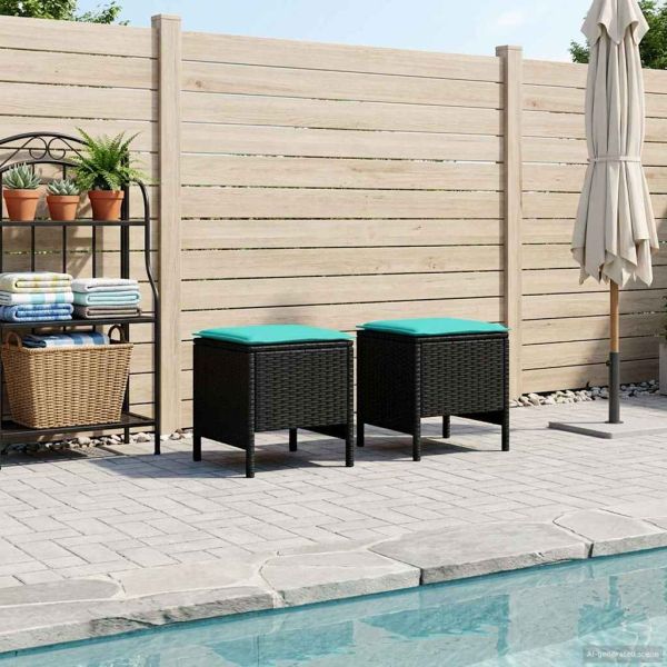 Табуретка за градина 2 Брой Черен и Туркоаз 38 x 38 x 45 cm