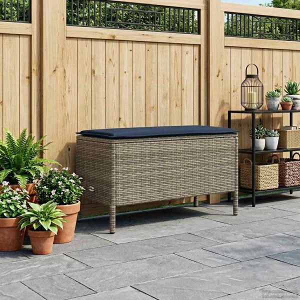 Табуретка за градина Сив и тъмен син 80 х 38 х 42 см ПЕ ратан