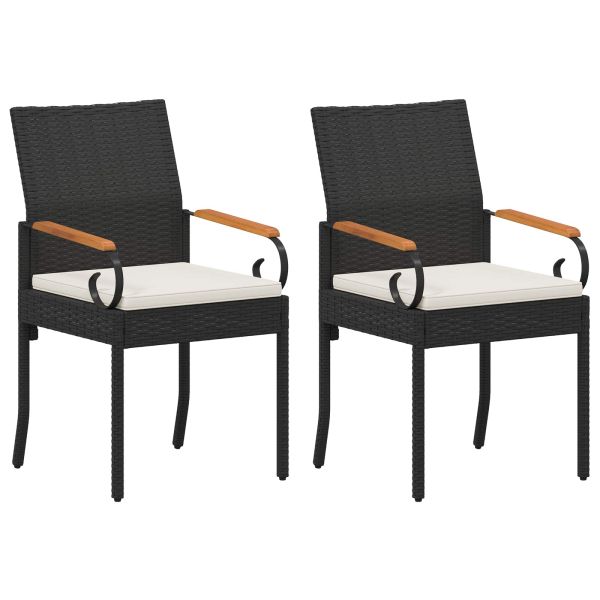 Градински столове 2 pcs Черно и кремаво бяло Полиратан и акация