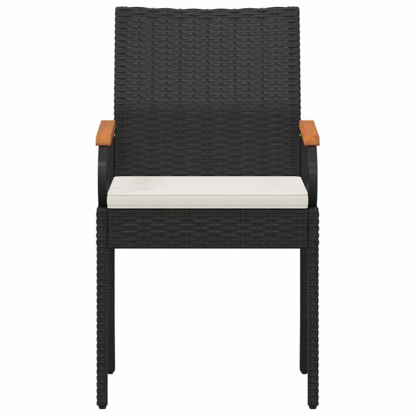 Градински столове 2 pcs Черно и кремаво бяло Полиратан и акация