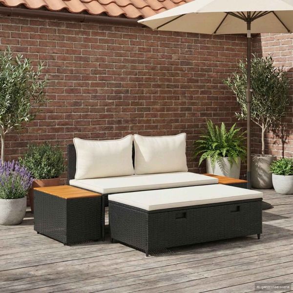 Комплект дивани за открито 4 pcs Черно и кремаво бяло