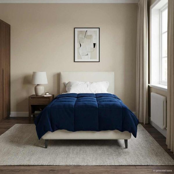 Летен юрган Патичено Тъмен син 155 x 200 см Микрофибър