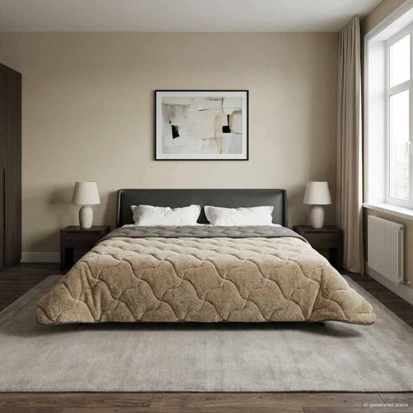 Летен юрган Светлосиво 240 х 260 см Микрофибър и тедди флийс