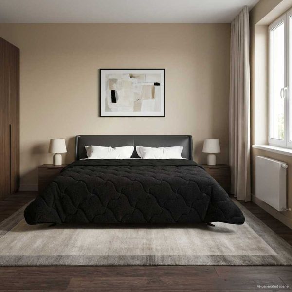 Летен юрган Черно 220 x 240 cm Микрофибър и тедди флийс