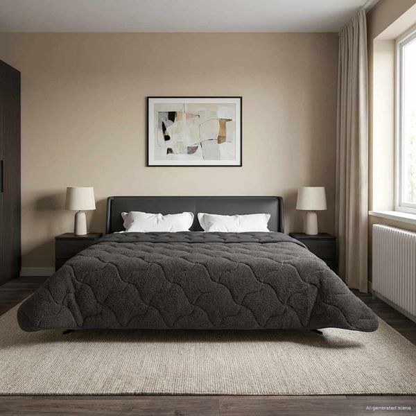 Зимен юрган Антрацит 240 х 260 см Микрофибър и тедди флийс