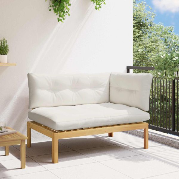 Ъглов диван Светла акация и кремаво бяло 132 x 92 x 82 см