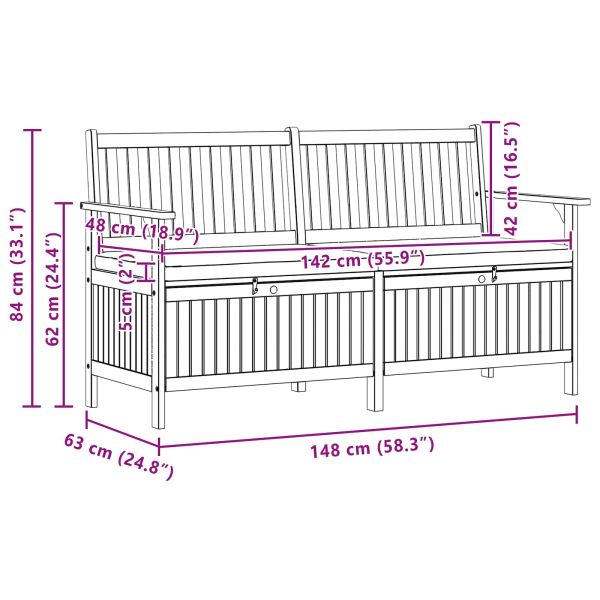 Пейка с място за съхранение с възглавница 148 x 63 x 84 см