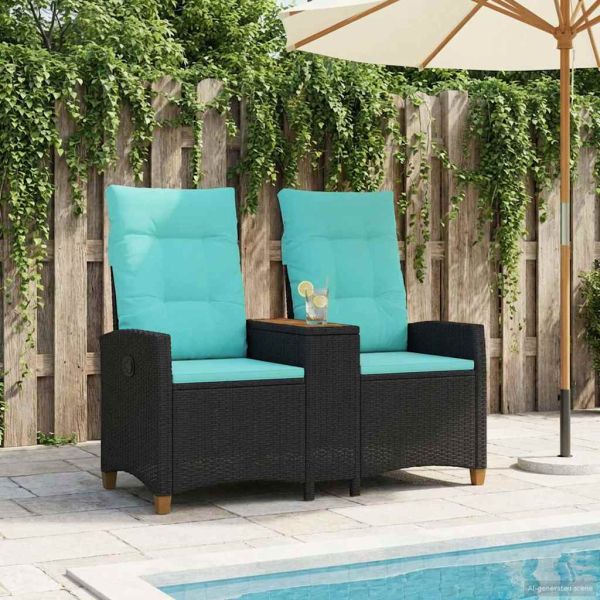 Люлееща се пейка с маса Черен и Туркоаз 126 x 65 x 112 см