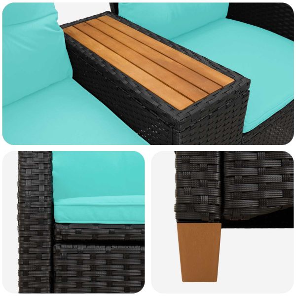 Люлееща се пейка с маса Черен и Туркоаз 126 x 65 x 112 см