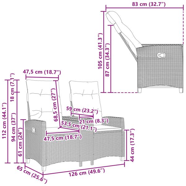 Люлееща се пейка с маса Черен и Туркоаз 126 x 65 x 112 см