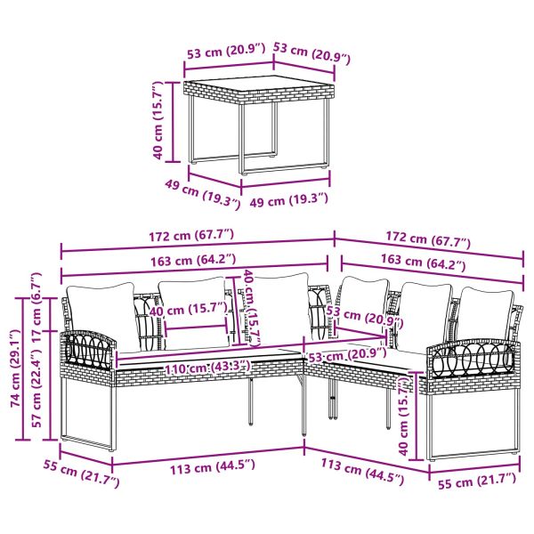 Градински Софа Комплект с възглавница 2 pcs Черен и кремав