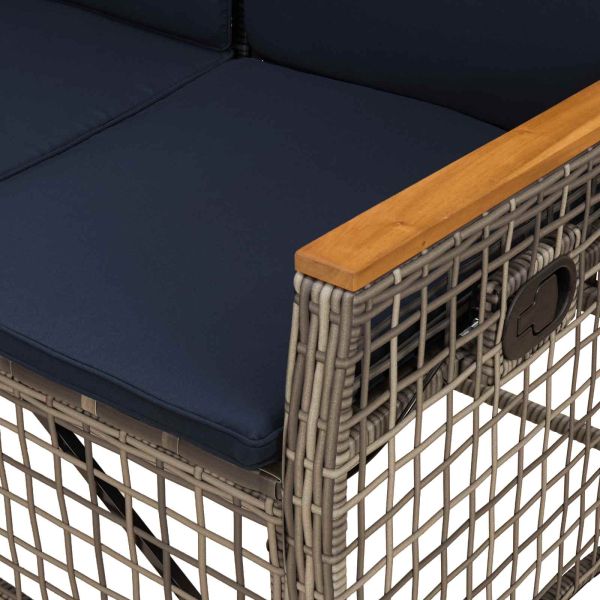 Комплект градински диван с функция на легло Сив и тъмен син