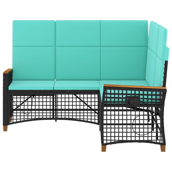 Комплект градински диван с функция на легло Черен и Туркоаз
