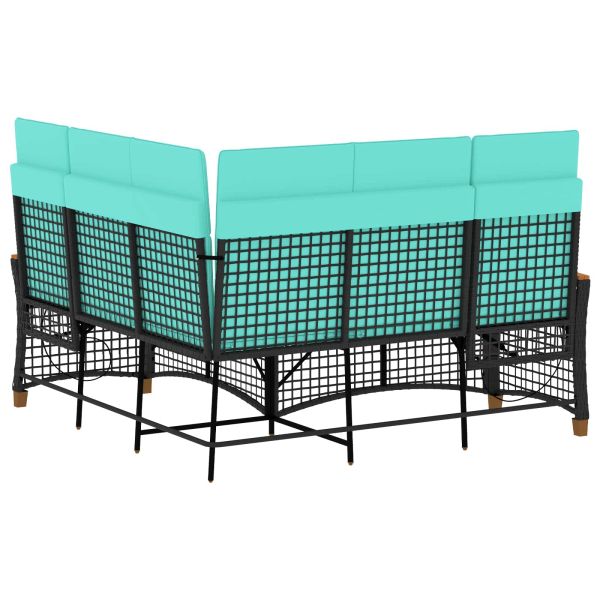 Комплект градински диван с функция на легло Черен и Туркоаз