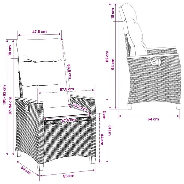 Лежанка за градина 2 pcs Сив и тъмен син 64 x 57,5 x 112 см
