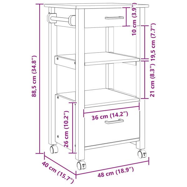 Кухненска количка MONZA Черен 48 x 40 x 88,5 см Солиден бор