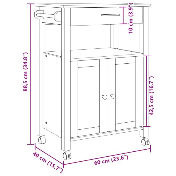 Кухненска количка MONZA Черно 60 x 40 x 88,5 см Солиден бор