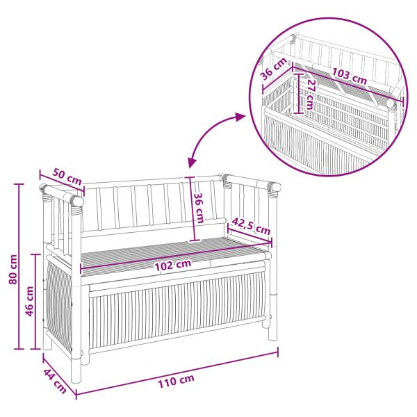 Градинска Пейка за Съхранение Естествен 110 x 47 x 80 см Бамбук