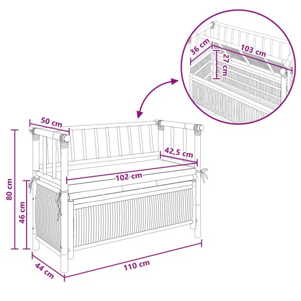 Градинска Пейка за Съхранение Естествен 110 x 47 x 80 см Бамбук