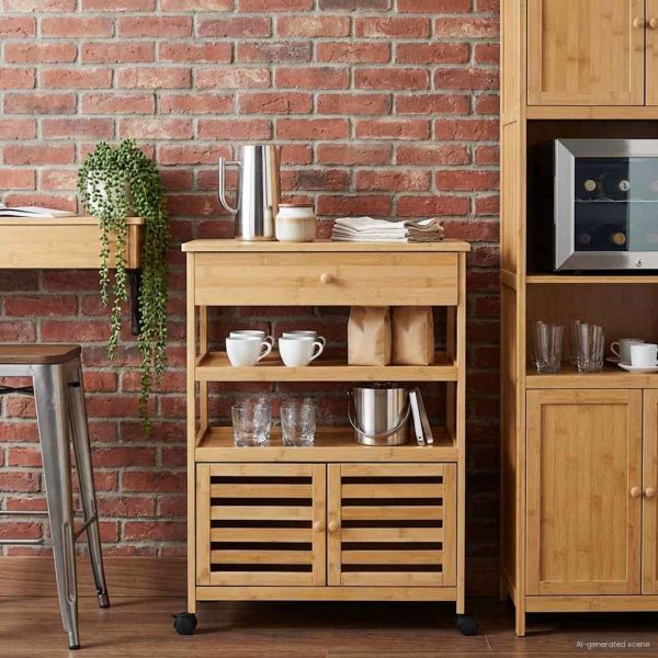 Кухненска количка с колела Естествен 59,5 x 36 x 82 см Бамбук