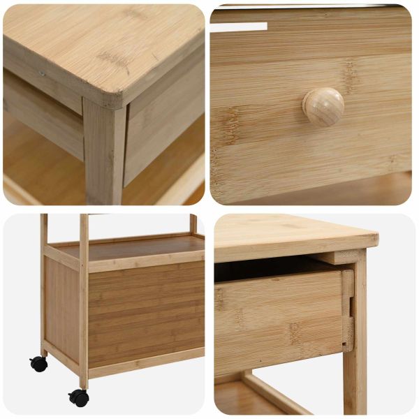 Кухненска количка с колела Естествен 59,5 x 36 x 82 см Бамбук