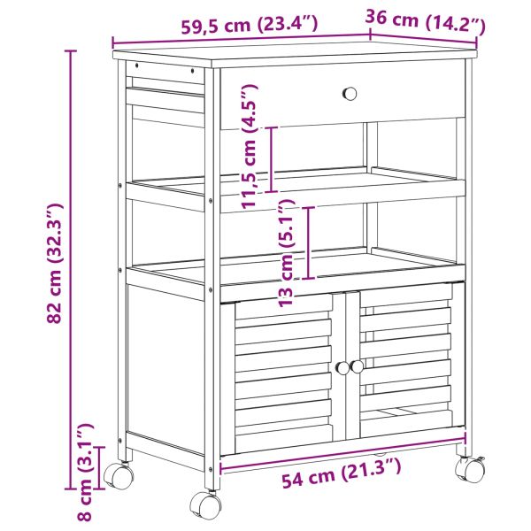 Кухненска количка с колела Естествен 59,5 x 36 x 82 см Бамбук
