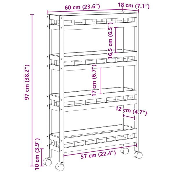 Кухненска количка с колела Естествен 60 x 18 x 97 см Бамбук