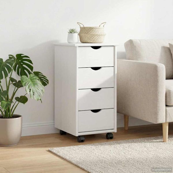 Плъзгащ кабинет с колело Бяло 34 x 39 x 65,5 cm Солиден бор