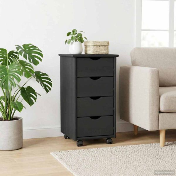 Плъзгащ кабинет с колело Сив 34 x 39 x 65,5 cm Солиден бор